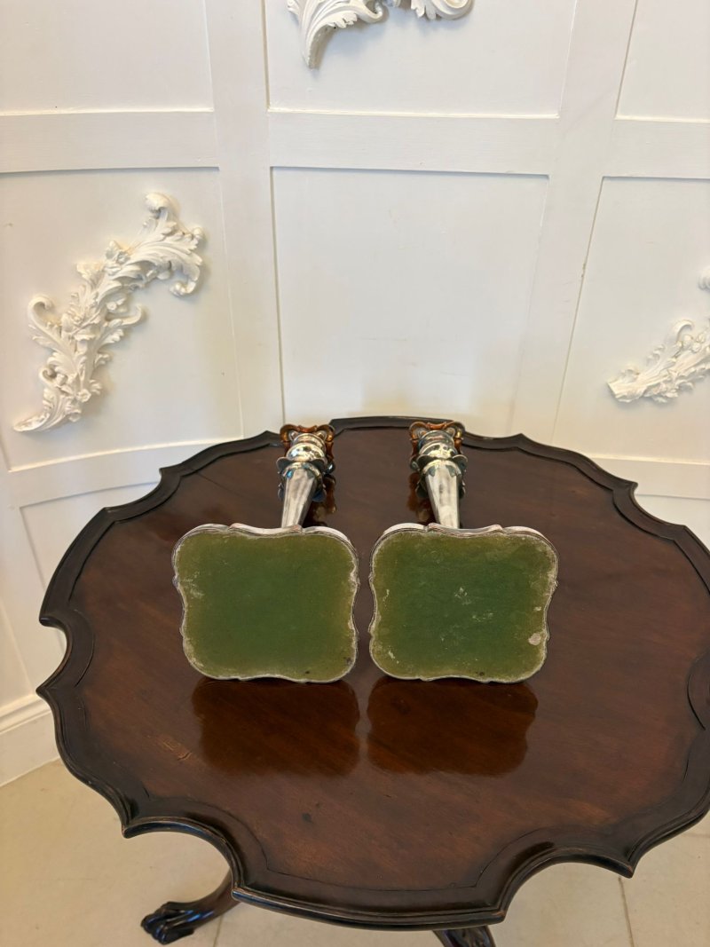 Antique Quality Pair of Tall Silver-Plated Candlesticks